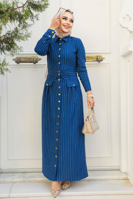 Modest İndigo Blue Maxi Dress 23051IM